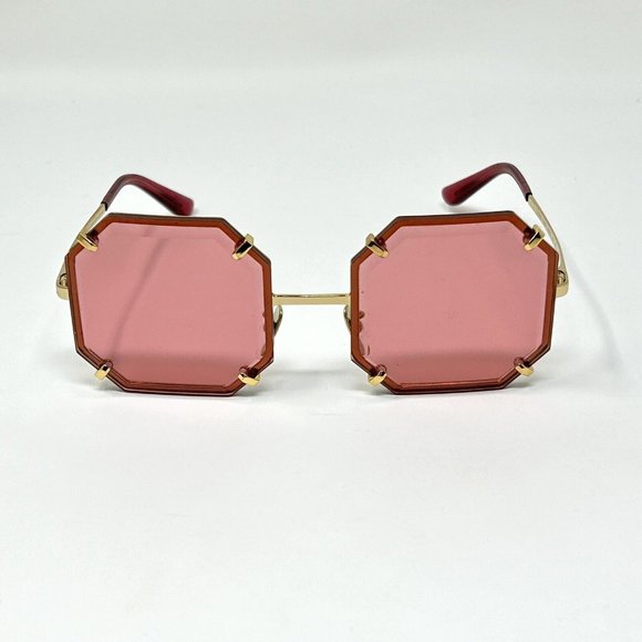 Dolce Gabbana Octagon Sunglasses DG 2216 02/84  55[] 20 Red Lenses Gold Hardware - Picture 1 of 16
